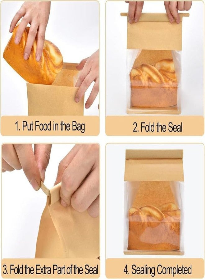 VELEXE Kraft Paper Tin Tie Tab Lock Bakery Bags with Transparent Window - Pack of 15 | Size: 26X16 cm | Packaging Bags for Bread, Cookies, Snacks & Bakery Items - Image 3